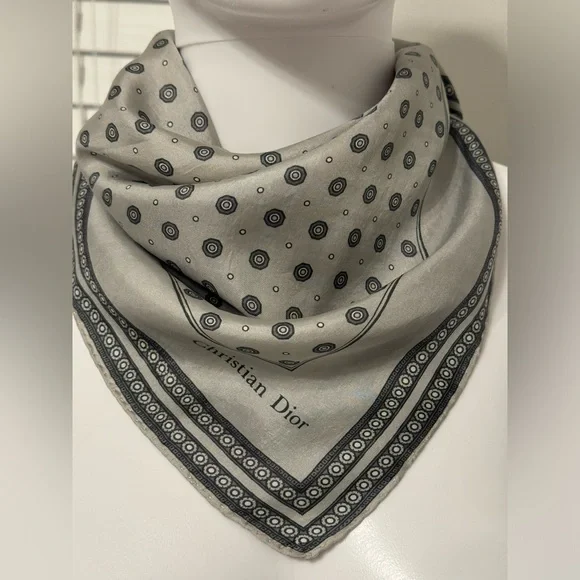 Christian Dior silk scarf, gray, square, 18.5 inches, logo. 100% silk. - Picture 8 of 12